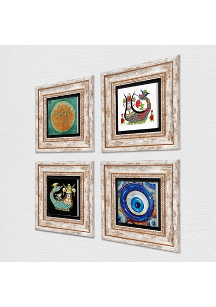 Stone Nazar, Lotus Çiçeği, Şahmeran Çerçeveli Taş Duvar Tablosu 4’lü Set - Dekoratif Modern Sanat, Ev ve Ofis Dekoru |TK4-1530| fiyatları