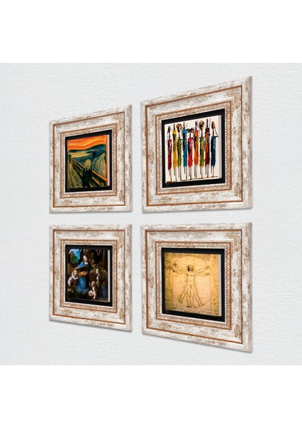 Leonardo da Vinci, Çığlık, Yerli Kadınlar Çerçeveli Taş Duvar Tablosu 4’lü Set - Dekoratif Modern Sanat, Ev ve Ofis Dekoru |TK4-1668| fiyatları