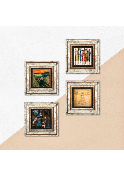 Leonardo da Vinci, Çığlık, Yerli Kadınlar Çerçeveli Taş Duvar Tablosu 4’lü Set - Dekoratif Modern Sanat, Ev ve Ofis Dekoru |TK4-1668| indirimleri