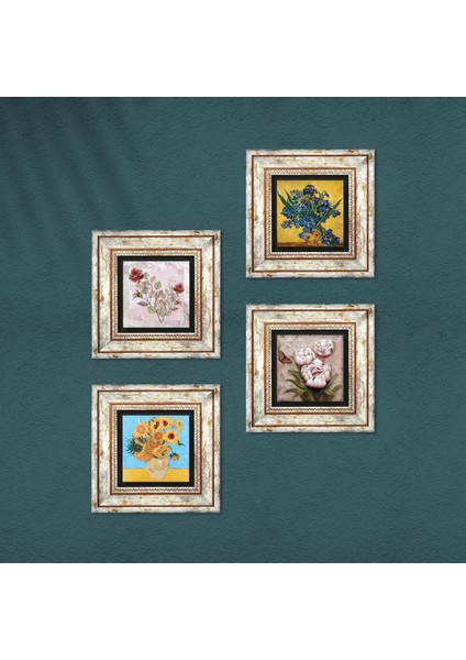 Van Gogh Süsenler, On İki Ayçiçekli Vazo, Kelebekli Çiçek, Gül Çerçeveli Taş Duvar Tablosu 4’lü Set - Dekoratif Modern Sanat, Ev ve Ofis Dekoru |TK4-1520| fırsatları