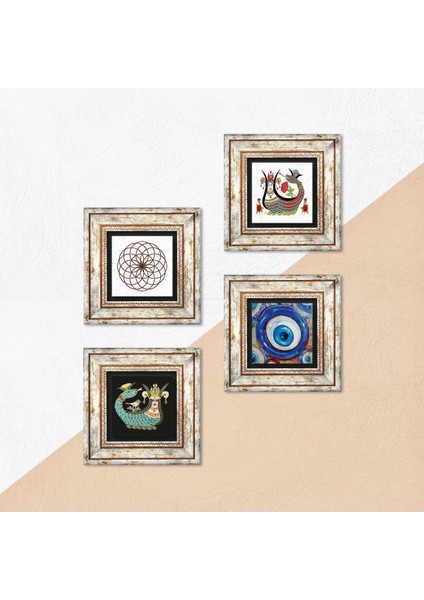 Stone Nazar, Yaşam Çiçeği, Şahmeran Çerçeveli Taş Duvar Tablosu 4’lü Set - Dekoratif Modern Sanat, Ev ve Ofis Dekoru |TK4-1526| indirimleri