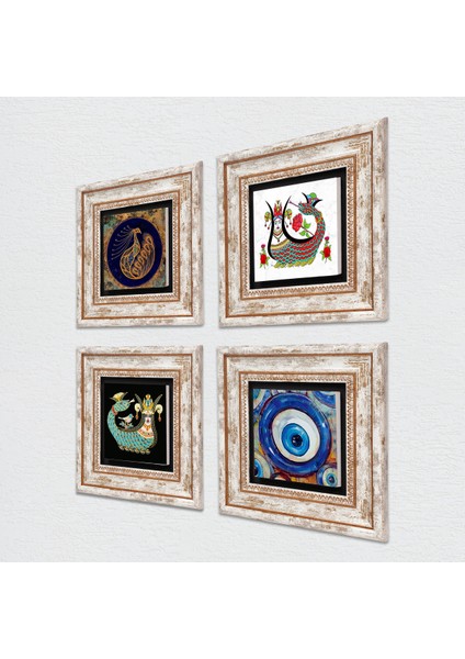 Stone Nazar, Tavus Kuşu, Şahmeran Çerçeveli Taş Duvar Tablosu 4’lü Set - Dekoratif Modern Sanat, Ev ve Ofis Dekoru |TK4-1529| fiyatları