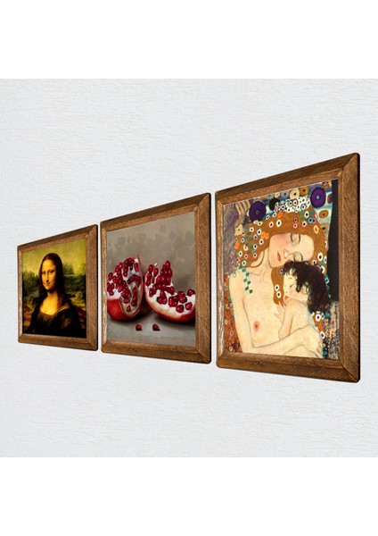 Gustav Klimt Anne Çocuk, Leonardo da Vinci Mona Lisa, Nar Ahşap Çerçeveli Taş Duvar Tablosu 3’lü Set – 25x25 cm Dekoratif Modern Sanat – Ev ve Ofis Dekoru |W3-1407| fiyatları