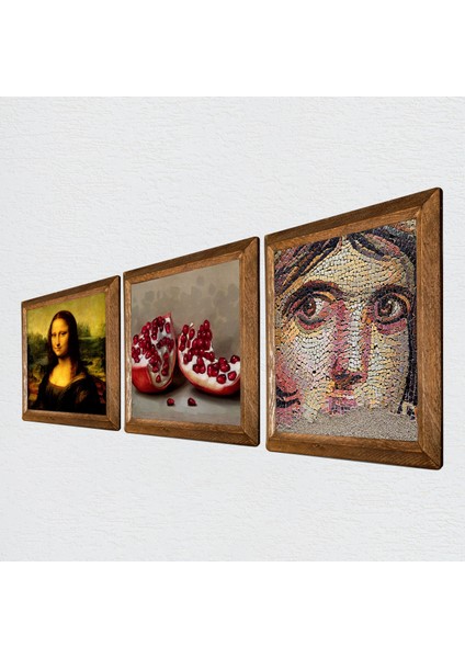 Çingene Kızı Mozaiği, Leonardo da Vinci Mona Lisa, Nar Ahşap Çerçeveli Taş Duvar Tablosu 3’lü Set – 25x25 cm Dekoratif Modern Sanat – Ev ve Ofis Dekoru |W3-1412| fiyatları