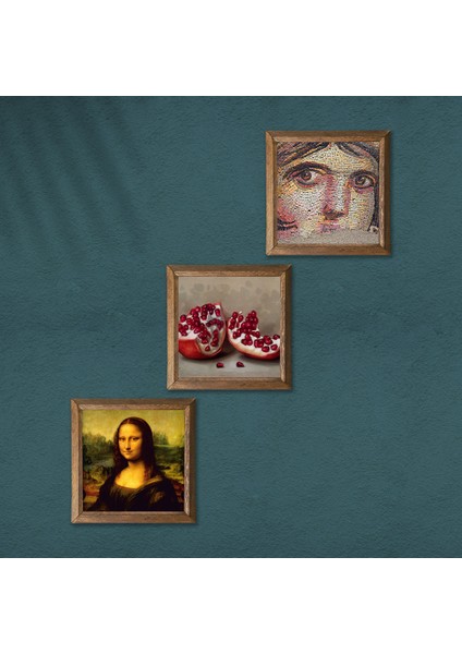 Çingene Kızı Mozaiği, Leonardo da Vinci Mona Lisa, Nar Ahşap Çerçeveli Taş Duvar Tablosu 3’lü Set – 25x25 cm Dekoratif Modern Sanat – Ev ve Ofis Dekoru |W3-1412| modelleri