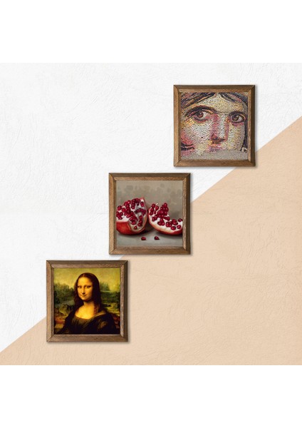Çingene Kızı Mozaiği, Leonardo da Vinci Mona Lisa, Nar Ahşap Çerçeveli Taş Duvar Tablosu 3’lü Set – 25x25 cm Dekoratif Modern Sanat – Ev ve Ofis Dekoru |W3-1412| indirimleri