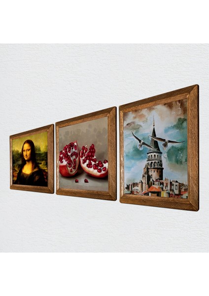 Stone İstanbul Galata Kulesi, Leonardo da Vinci Mona Lisa, Nar Ahşap Çerçeveli Taş Duvar Tablosu 3’lü Set – 25x25 cm Dekoratif Modern Sanat – Ev ve Ofis Dekoru |W3-1416| fiyatları