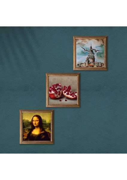 Stone İstanbul Galata Kulesi, Leonardo da Vinci Mona Lisa, Nar Ahşap Çerçeveli Taş Duvar Tablosu 3’lü Set – 25x25 cm Dekoratif Modern Sanat – Ev ve Ofis Dekoru |W3-1416| modelleri