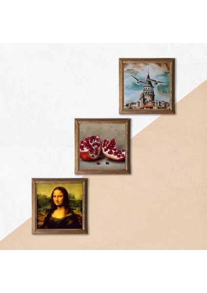 Stone İstanbul Galata Kulesi, Leonardo da Vinci Mona Lisa, Nar Ahşap Çerçeveli Taş Duvar Tablosu 3’lü Set – 25x25 cm Dekoratif Modern Sanat – Ev ve Ofis Dekoru |W3-1416| indirimleri