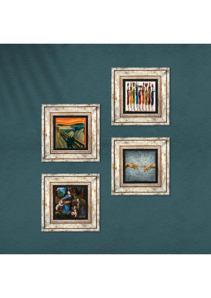 Stone Leonardo da Vinci, Michelangelo, Çığlık, Yerli Kadınlar Çerçeveli Taş Duvar Tablosu 4’lü Set - Dekoratif Modern Sanat, Ev ve Ofis Dekoru |TK4-1687| fırsatları