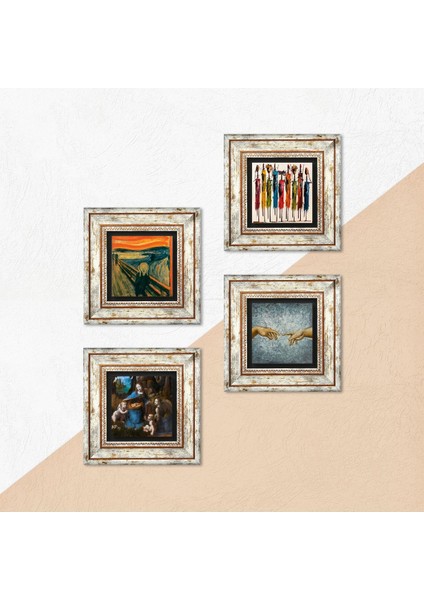 Stone Leonardo da Vinci, Michelangelo, Çığlık, Yerli Kadınlar Çerçeveli Taş Duvar Tablosu 4’lü Set - Dekoratif Modern Sanat, Ev ve Ofis Dekoru |TK4-1687| indirimleri