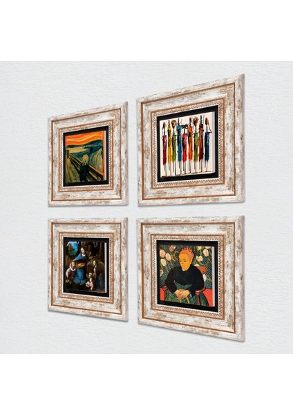 Van Gogh, Leonardo da Vinci, Çığlık, Yerli Kadınlar Taş Duvar Tablosu Çerçeveli Duvar Dekoru 4 Parça Tablo Seti Wall Art T4-1696 fiyatları