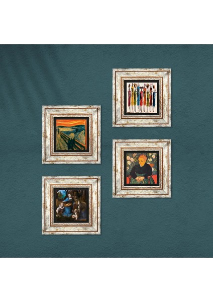 Van Gogh, Leonardo da Vinci, Çığlık, Yerli Kadınlar Taş Duvar Tablosu Çerçeveli Duvar Dekoru 4 Parça Tablo Seti Wall Art T4-1696 fırsatları