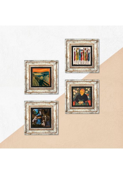 Van Gogh, Leonardo da Vinci, Çığlık, Yerli Kadınlar Taş Duvar Tablosu Çerçeveli Duvar Dekoru 4 Parça Tablo Seti Wall Art T4-1696 indirimleri