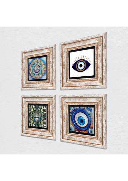 Nazar, Hayat Ağacı, Mandala Taş Duvar Tablosu Çerçeveli Duvar Dekoru 4 Parça Tablo Seti Wall Art T4-1658 fiyatları