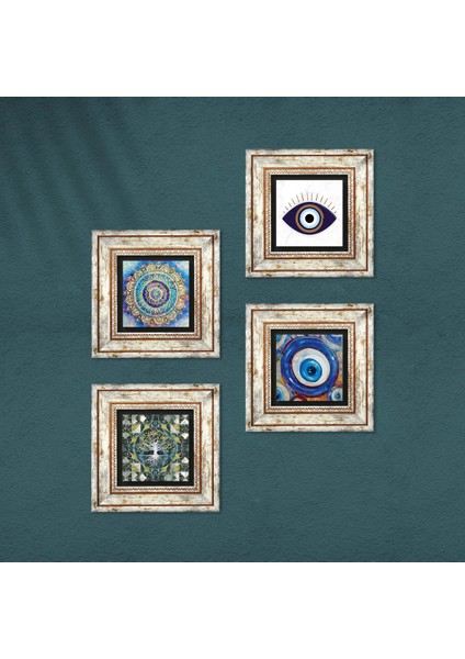 Nazar, Hayat Ağacı, Mandala Taş Duvar Tablosu Çerçeveli Duvar Dekoru 4 Parça Tablo Seti Wall Art T4-1658 fırsatları