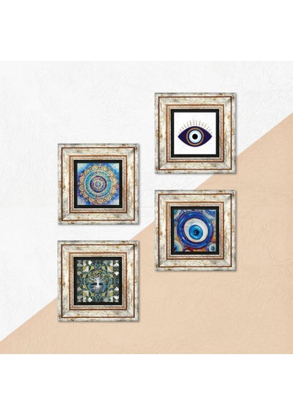 Nazar, Hayat Ağacı, Mandala Taş Duvar Tablosu Çerçeveli Duvar Dekoru 4 Parça Tablo Seti Wall Art T4-1658 indirimleri