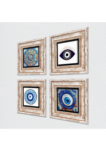 Stone Nazar, Mandala Çerçeveli Taş Duvar Tablosu 4’lü Set - Dekoratif Modern Sanat, Ev ve Ofis Dekoru |TK4-1662| fiyatları