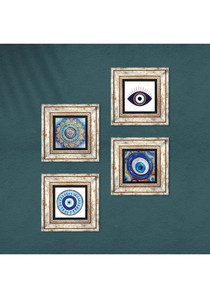 Stone Nazar, Mandala Çerçeveli Taş Duvar Tablosu 4’lü Set - Dekoratif Modern Sanat, Ev ve Ofis Dekoru |TK4-1662| fırsatları