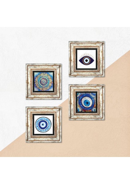 Stone Nazar, Mandala Çerçeveli Taş Duvar Tablosu 4’lü Set - Dekoratif Modern Sanat, Ev ve Ofis Dekoru |TK4-1662| indirimleri