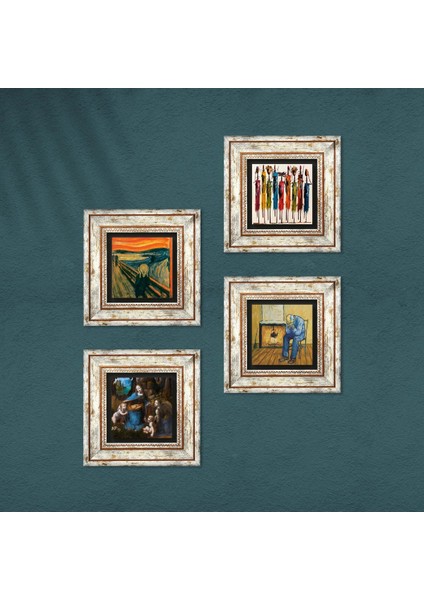Van Gogh, Leonardo da Vinci, Çığlık, Yerli Kadınlar Çerçeveli Taş Duvar Tablosu 4’lü Set - Dekoratif Modern Sanat, Ev ve Ofis Dekoru |TK4-1701| fırsatları