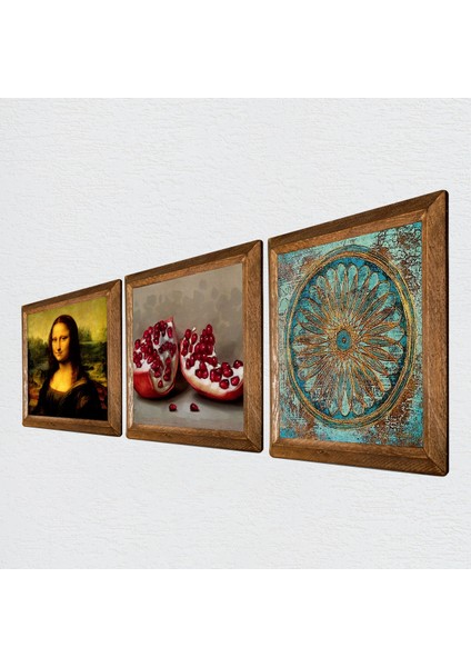 Stone Yaşam Çiçeği, Leonardo da Vinci Mona Lisa, Nar Ahşap Çerçeveli Taş Duvar Tablosu 3’lü Set – 25x25 cm Dekoratif Modern Sanat – Ev ve Ofis Dekoru |W3-1427| fiyatları