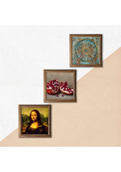 Stone Yaşam Çiçeği, Leonardo da Vinci Mona Lisa, Nar Ahşap Çerçeveli Taş Duvar Tablosu 3’lü Set – 25x25 cm Dekoratif Modern Sanat – Ev ve Ofis Dekoru |W3-1427| indirimleri