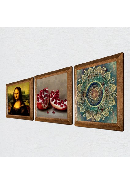 Mandala, Leonardo da Vinci Mona Lisa, Nar Taş Duvar Tablosu Ahşap Çerçeveli Duvar Dekoru 3 Parça Tablo Seti Wall Art W3-1437 fiyatları