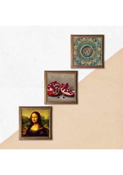 Mandala, Leonardo da Vinci Mona Lisa, Nar Taş Duvar Tablosu Ahşap Çerçeveli Duvar Dekoru 3 Parça Tablo Seti Wall Art W3-1437 indirimleri