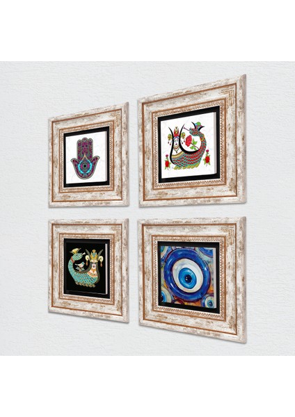 Stone Nazar, Fatma Ana Eli (Hamsa), Şahmeran Çerçeveli Taş Duvar Tablosu 4’lü Set - Dekoratif Modern Sanat, Ev ve Ofis Dekoru |TK4-1505| fiyatları