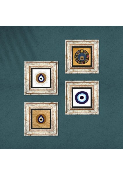 Nazar Taş Duvar Tablosu Çerçeveli Duvar Dekoru 4 Parça Tablo Seti Wall Art T4-1859 fırsatları