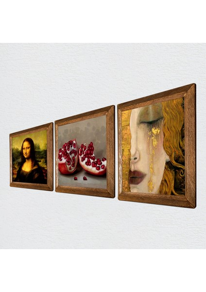 Gustav Klimt Altın Gözyaşları, Da Vinci Mona Lisa, Nar Ahşap Çerçeveli Taş Duvar Tablosu 3’lü Set – 25x25 cm Dekoratif Modern Sanat – Ev ve Ofis Dekoru |W3-1408| fiyatları