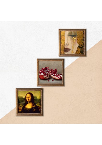 Gustav Klimt Altın Gözyaşları, Da Vinci Mona Lisa, Nar Ahşap Çerçeveli Taş Duvar Tablosu 3’lü Set – 25x25 cm Dekoratif Modern Sanat – Ev ve Ofis Dekoru |W3-1408| indirimleri