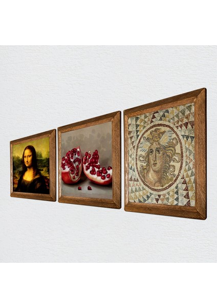 Mozaik Serisi, Leonardo da Vinci Mona Lisa, Nar Taş Duvar Tablosu Ahşap Çerçeveli Duvar Dekoru 3 Parça Tablo Seti Wall Art W3-1413 fiyatları