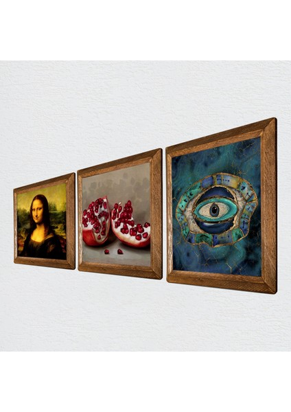 Nazar, Leonardo da Vinci Mona Lisa, Nar Taş Duvar Tablosu Ahşap Çerçeveli Duvar Dekoru 3 Parça Tablo Seti Wall Art W3-1433 fiyatları