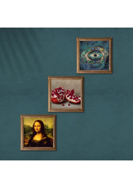 Nazar, Leonardo da Vinci Mona Lisa, Nar Taş Duvar Tablosu Ahşap Çerçeveli Duvar Dekoru 3 Parça Tablo Seti Wall Art W3-1433 modelleri