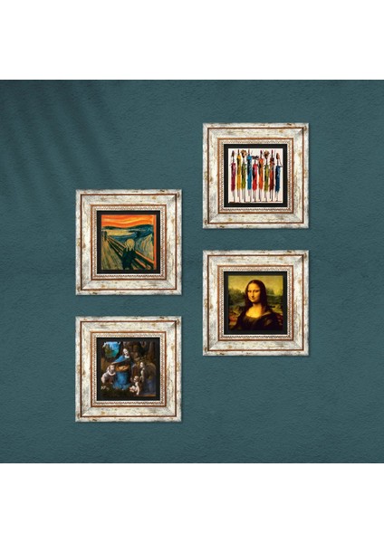 Da Vinci Mona Lisa, Kayalıklar Bakiresi, Çığlık, Yerli Kadınlar Çerçeveli Taş Duvar Tablosu 4’lü Set - Dekoratif Modern Sanat, Ev ve Ofis Dekoru |TK4-1666| fırsatları