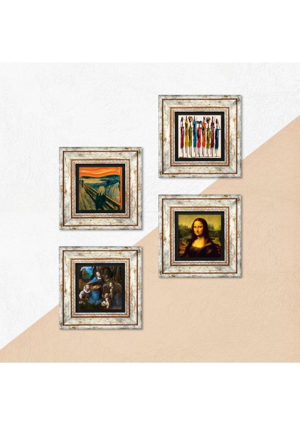 Da Vinci Mona Lisa, Kayalıklar Bakiresi, Çığlık, Yerli Kadınlar Çerçeveli Taş Duvar Tablosu 4’lü Set - Dekoratif Modern Sanat, Ev ve Ofis Dekoru |TK4-1666| indirimleri