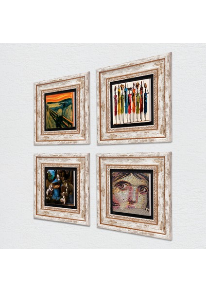 Leonardo da Vinci, Çığlık, Yerli Kadınlar, Çingene Kızı Mozaiği Taş Duvar Tablosu Çerçeveli Duvar Dekoru 4 Parça Tablo Seti Wall Art T4-1680 fiyatları