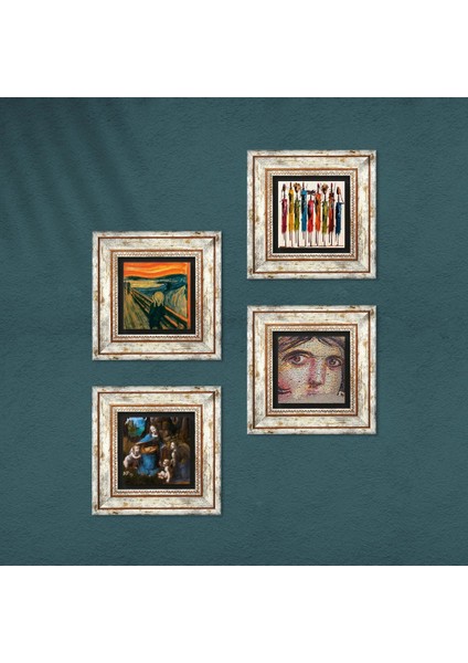 Leonardo da Vinci, Çığlık, Yerli Kadınlar, Çingene Kızı Mozaiği Taş Duvar Tablosu Çerçeveli Duvar Dekoru 4 Parça Tablo Seti Wall Art T4-1680 fırsatları