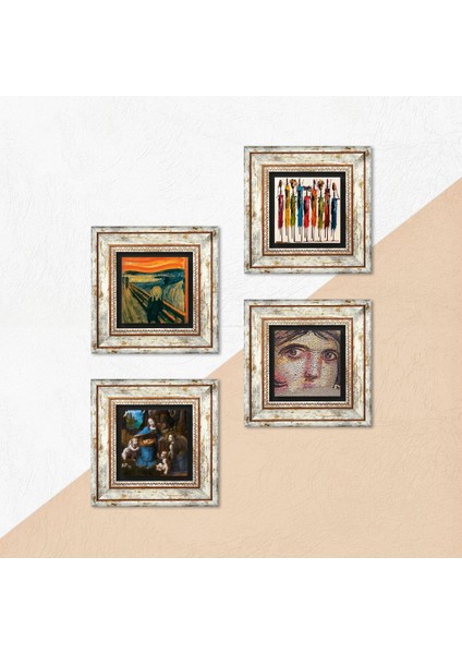 Leonardo da Vinci, Çığlık, Yerli Kadınlar, Çingene Kızı Mozaiği Taş Duvar Tablosu Çerçeveli Duvar Dekoru 4 Parça Tablo Seti Wall Art T4-1680 indirimleri