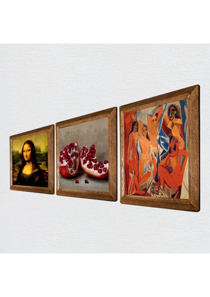 Picasso Avignonlu Kızlar, Leonardo da Vinci Mona Lisa, Nar Ahşap Çerçeveli Taş Duvar Tablosu 3’lü Set – 25x25 cm Dekoratif Modern Sanat – Ev ve Ofis Dekoru |W3-1455| fiyatları