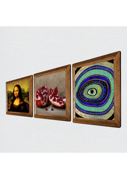 Nazar, Leonardo da Vinci Mona Lisa, Nar Ahşap Çerçeveli Taş Duvar Tablosu 3’lü Set – 25x25 cm Dekoratif Modern Sanat – Ev ve Ofis Dekoru |W3-1432| fiyatları
