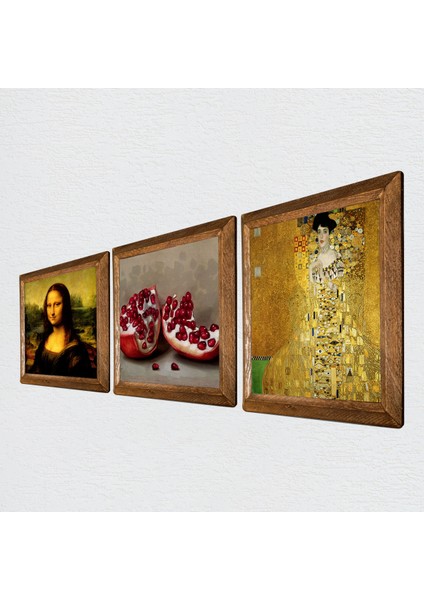 Gustav Klimt, Leonardo da Vinci Mona Lisa, Nar Taş Duvar Tablosu Ahşap Çerçeveli Duvar Dekoru 3 Parça Tablo Seti Wall Art W3-1446 fiyatları