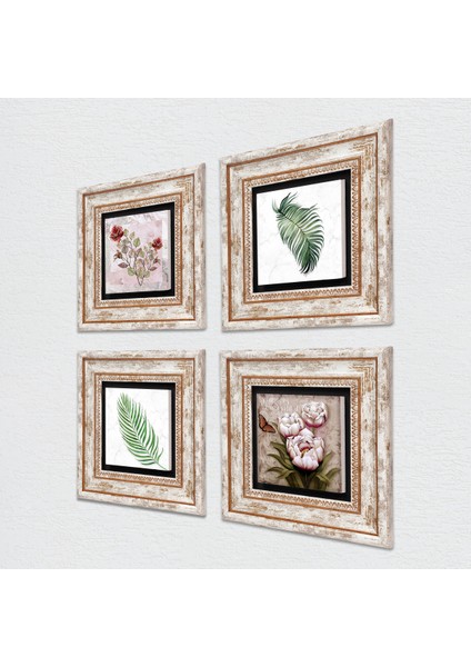 Stone Gül, Yaprak, Kelebekli Çiçek Çerçeveli Taş Duvar Tablosu 4’lü Set - Dekoratif Modern Sanat, Ev ve Ofis Dekoru |TK4-1877| fiyatları