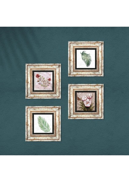Stone Gül, Yaprak, Kelebekli Çiçek Çerçeveli Taş Duvar Tablosu 4’lü Set - Dekoratif Modern Sanat, Ev ve Ofis Dekoru |TK4-1877| fırsatları