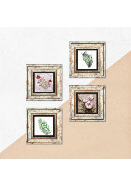 Stone Gül, Yaprak, Kelebekli Çiçek Çerçeveli Taş Duvar Tablosu 4’lü Set - Dekoratif Modern Sanat, Ev ve Ofis Dekoru |TK4-1877| indirimleri