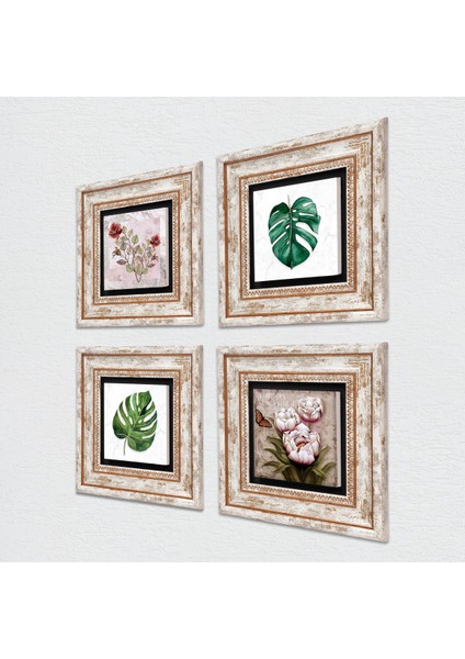 Gül, Yaprak, Kelebekli Çiçek Taş Duvar Tablosu Çerçeveli Duvar Dekoru 4 Parça Tablo Seti Wall Art T4-1879 fiyatları