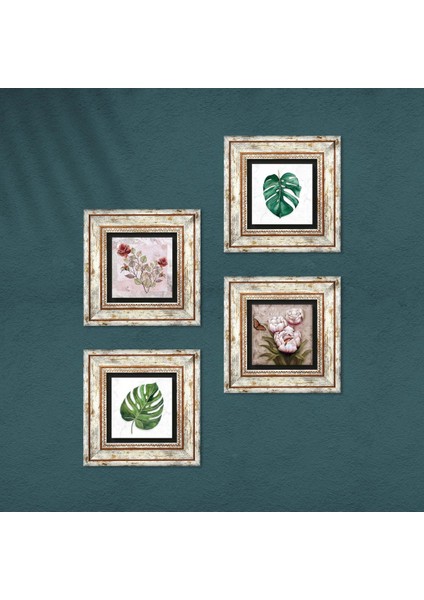 Gül, Yaprak, Kelebekli Çiçek Taş Duvar Tablosu Çerçeveli Duvar Dekoru 4 Parça Tablo Seti Wall Art T4-1879 fırsatları