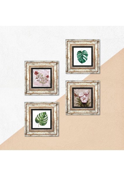 Gül, Yaprak, Kelebekli Çiçek Taş Duvar Tablosu Çerçeveli Duvar Dekoru 4 Parça Tablo Seti Wall Art T4-1879 indirimleri